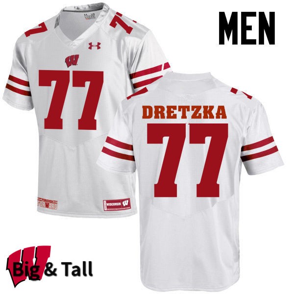 Wisconsin Badgers Men's #77 Ian Dretzka NCAA Under Armour Authentic White Big & Tall College Stitched Football Jersey KJ40E58TR